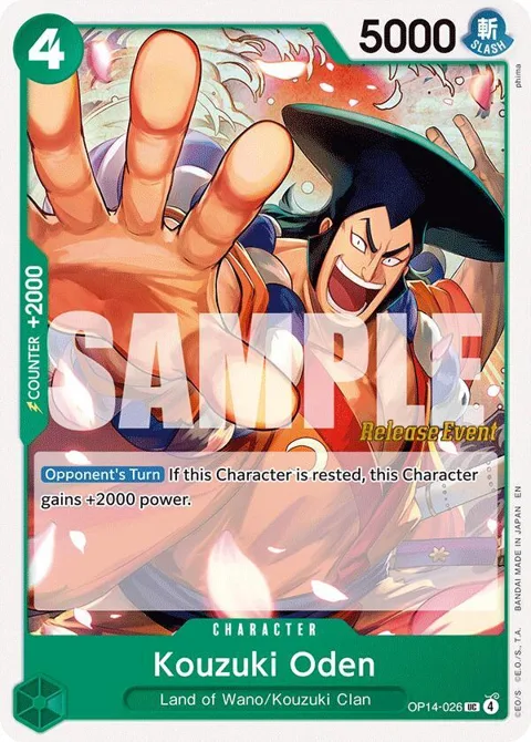 Kouzuki Oden OP14-026 Pre-Release One Piece card from The Azure Sea's Seven Release Event Cards