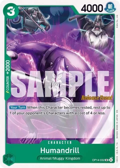 Humandrill OP14-032 Pre-Release One Piece card from The Azure Sea's Seven Release Event Cards