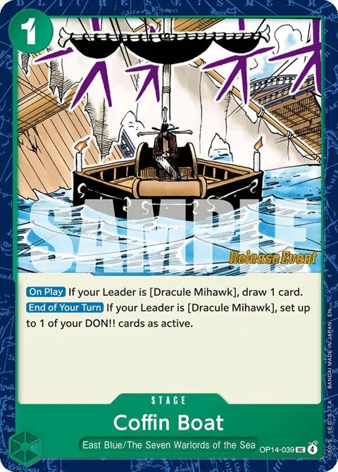 Coffin Boat OP14-039 Pre-Release One Piece card from The Azure Sea's Seven Release Event Cards