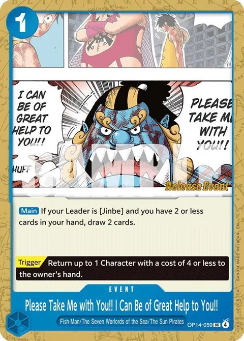 Please Take Me with You!! I Can Be of Great Help to You!! OP14-059 Pre-Release One Piece card from The Azure Sea's Seven Release Event Cards