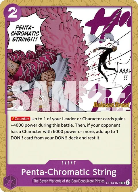 Penta-Chromatic String OP14-077 Pre-Release One Piece card from The Azure Sea's Seven Release Event Cards