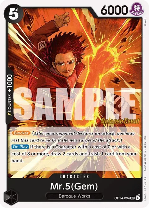 Mr.5 Gem OP14-094 Pre-Release One Piece card from The Azure Sea's Seven Release Event Cards