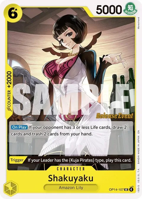 Shakuyaku OP14-107 Pre-Release One Piece card from The Azure Sea's Seven Release Event Cards