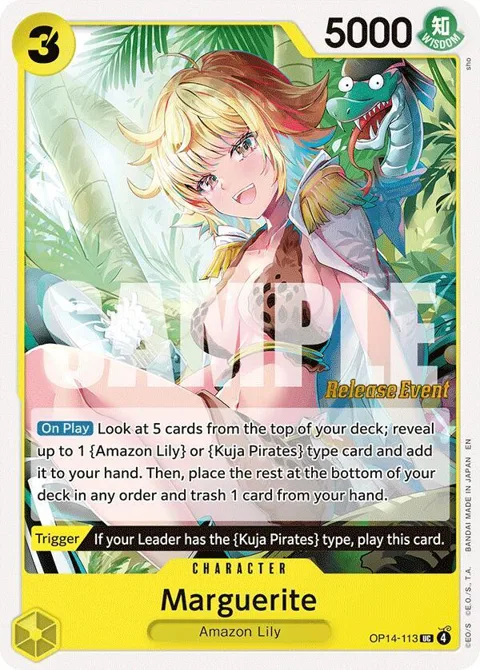 Marguerite OP14-113 Pre-Release One Piece card from The Azure Sea's Seven Release Event Cards