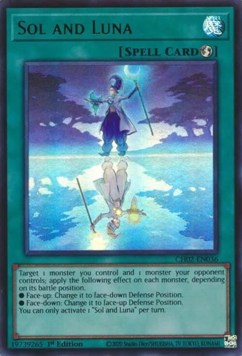 Sol and Luna CH02-EN036 Yu-Gi-Oh card from THE CHRONICLES DECK: Spirit Charmers (All-Foil Edition)