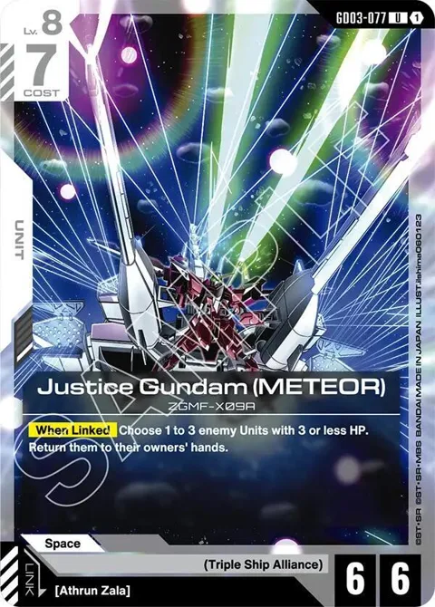 Justice Gundam METEOR GD03-077 Gundam card from Steel Requiem