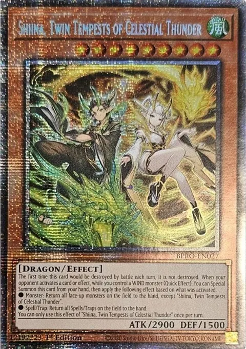 Shiina, Twin Tempests of Celestial Thunder Starlight Rare BPRO-EN027 Yu-Gi-Oh card from Burst Protocol