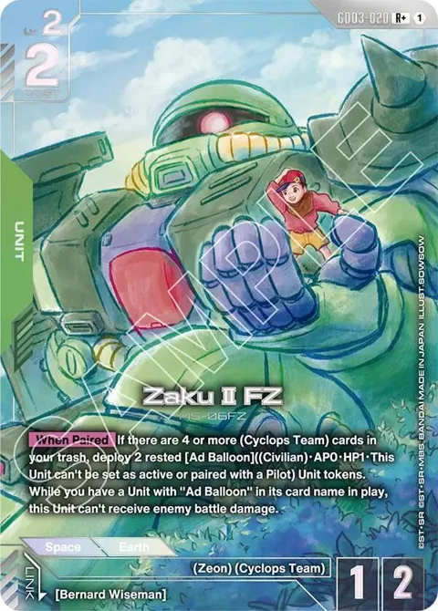 Zaku II FZ R+ GD03-020 Gundam card from Steel Requiem