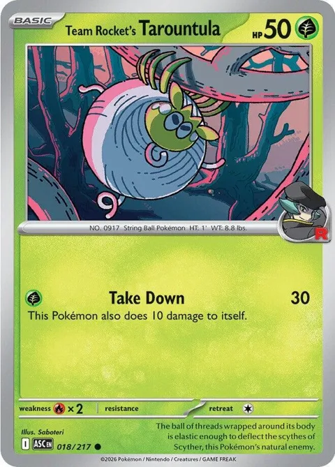 Team Rocket's Tarountula #018/217 Pokémon card from Ascended Heroes