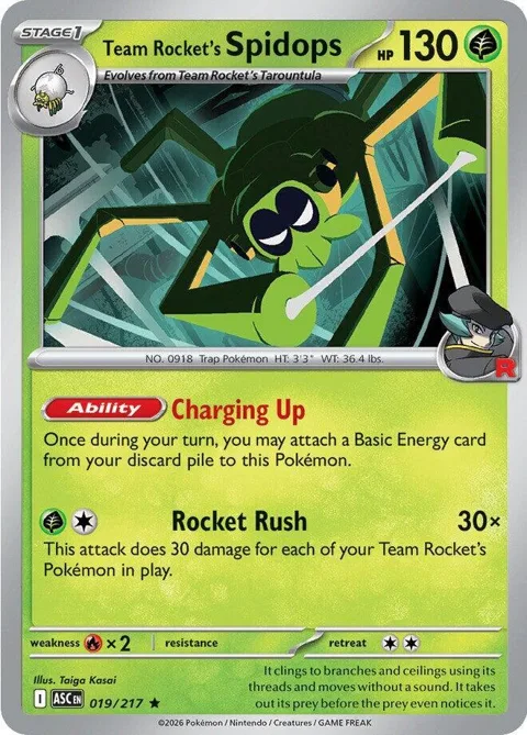 Team Rocket's Spidops #019/217 Holofoil Pokémon card from Ascended Heroes