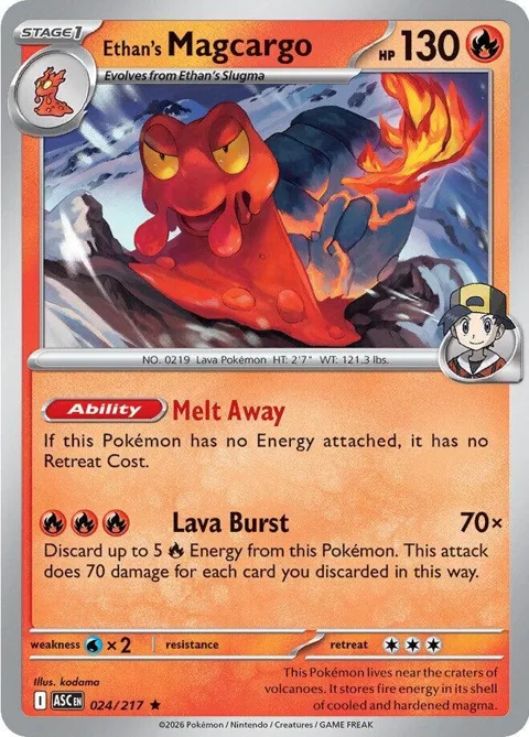 Ethan's Magcargo #024/217 Holofoil Pokémon card from Ascended Heroes