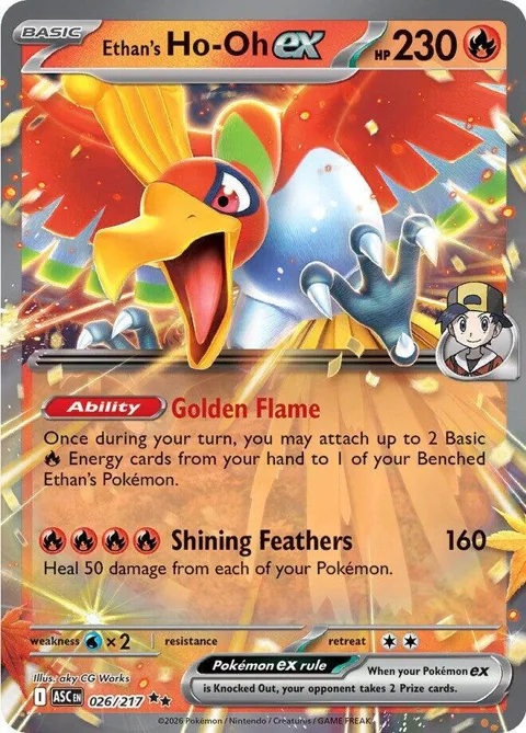 Ethan's Ho-Oh ex #026/217 Holofoil Pokémon card from Ascended Heroes