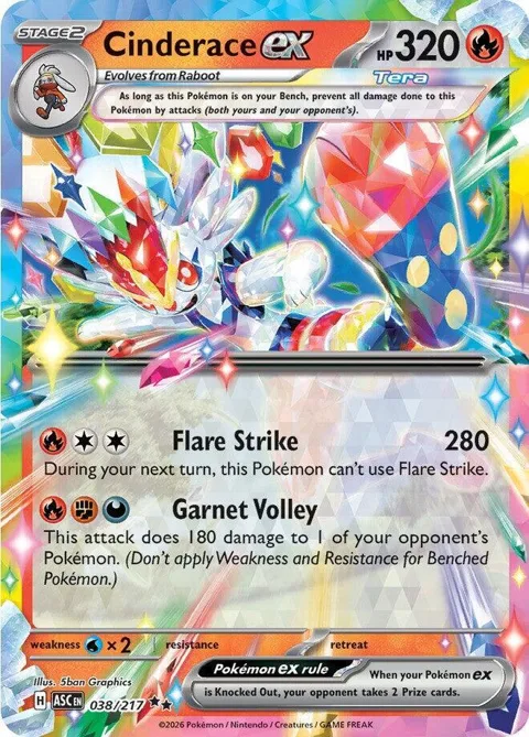 Cinderace ex #038/217 Holofoil Pokémon card from Ascended Heroes