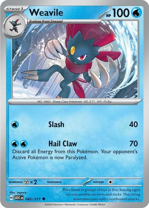 Weavile #045/217 Pokémon card from Ascended Heroes
