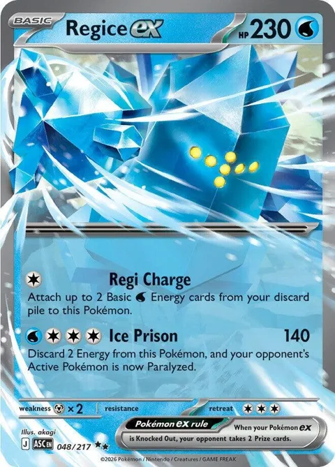 Regice ex #048/217 Holofoil Pokémon card from Ascended Heroes
