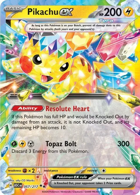 Pikachu ex #057/217 Holofoil Pokémon card from Ascended Heroes