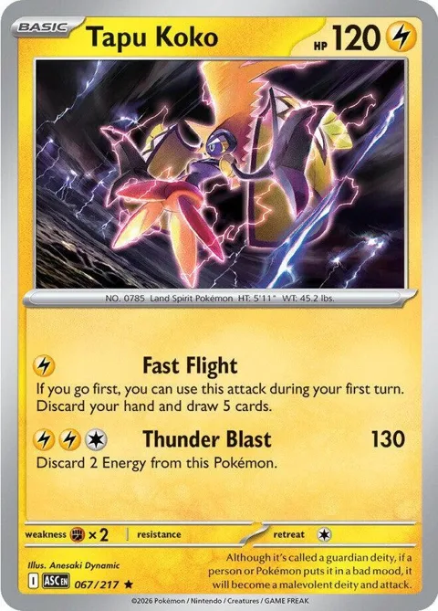 Tapu Koko #067/217 Holofoil Pokémon card from Ascended Heroes