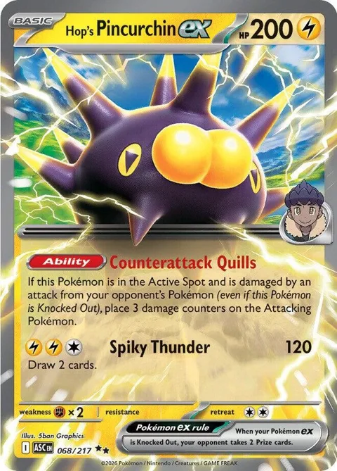 Hop's Pincurchin ex #068/217 Holofoil Pokémon card from Ascended Heroes
