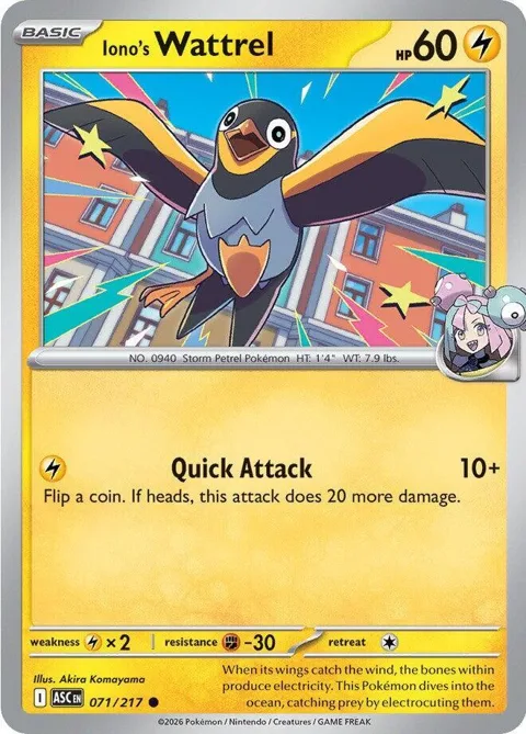 Iono's Wattrel #071/217 Pokémon card from Ascended Heroes