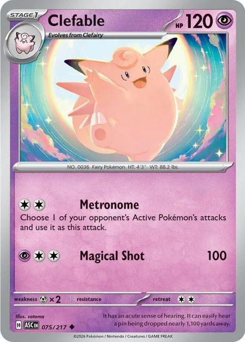 Clefable #075/217 Pokémon card from Ascended Heroes