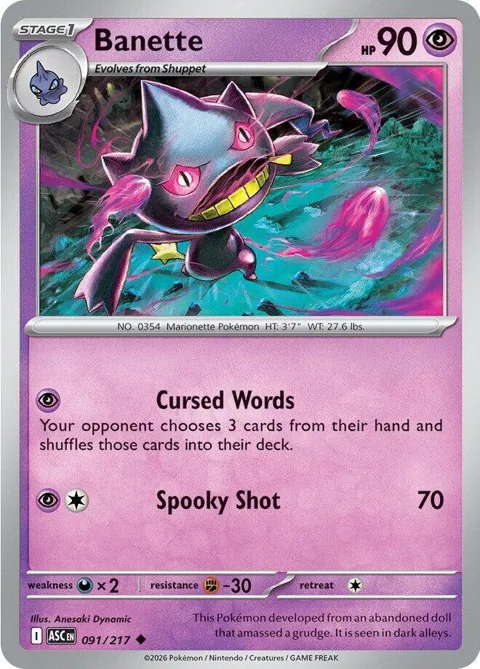 Banette #091/217 Pokémon card from Ascended Heroes