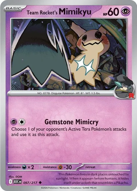 Team Rocket's Mimikyu #097/217 Pokémon card from Ascended Heroes
