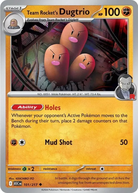 Team Rocket's Dugtrio #101/217 Pokémon card from Ascended Heroes