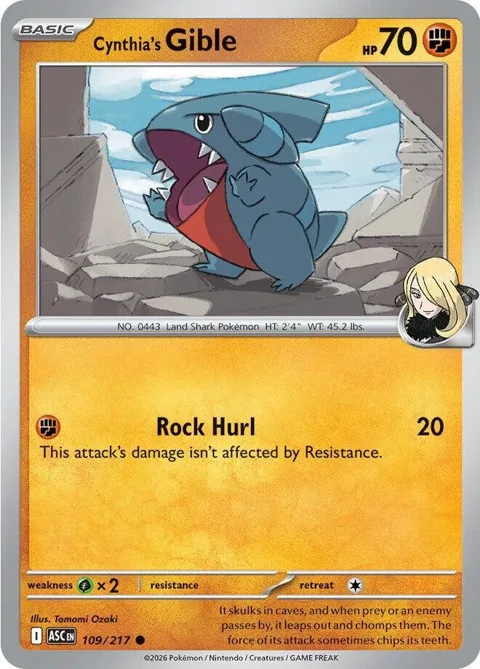 Cynthia's Gible #109/217 Pokémon card from Ascended Heroes