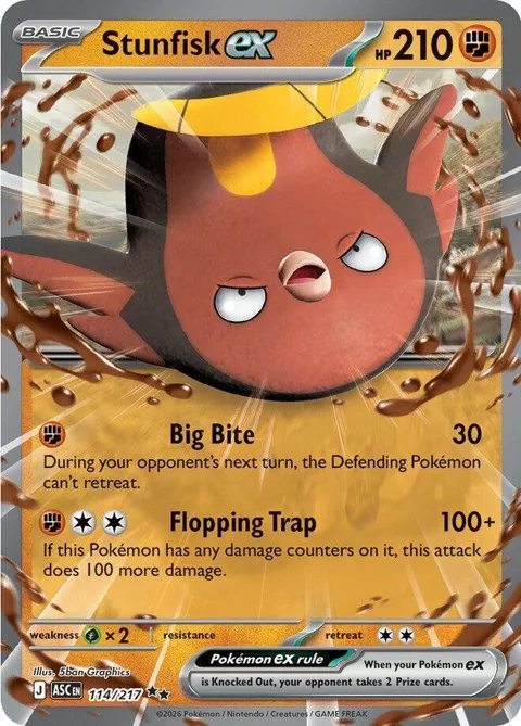 Stunfisk ex #114/217 Holofoil Pokémon card from Ascended Heroes