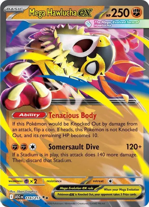 Mega Hawlucha ex #116/217 Holofoil Pokémon card from Ascended Heroes