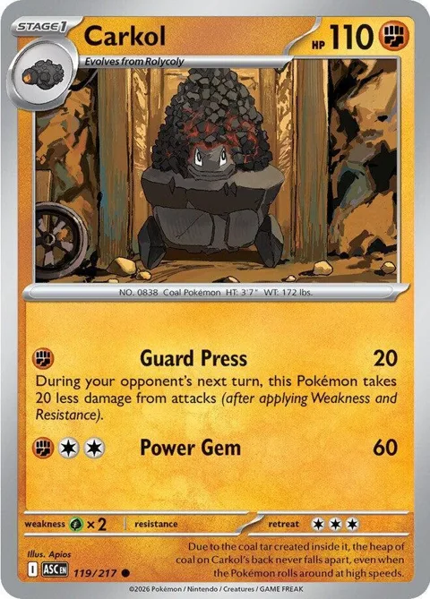 Carkol #119/217 Pokémon card from Ascended Heroes