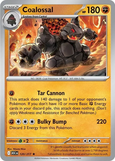 Coalossal #120/217 Holofoil Pokémon card from Ascended Heroes