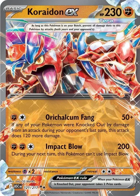 Koraidon ex #121/217 Holofoil Pokémon card from Ascended Heroes