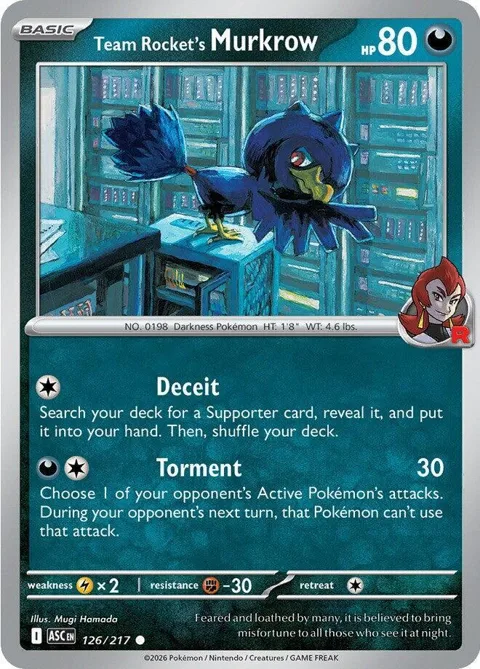 Team Rocket's Murkrow #126/217 Pokémon card from Ascended Heroes