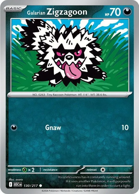 Galarian Zigzagoon #130/217 Pokémon card from Ascended Heroes