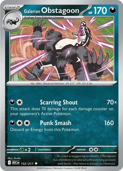 Galarian Obstagoon #132/217 Pokémon card from Ascended Heroes
