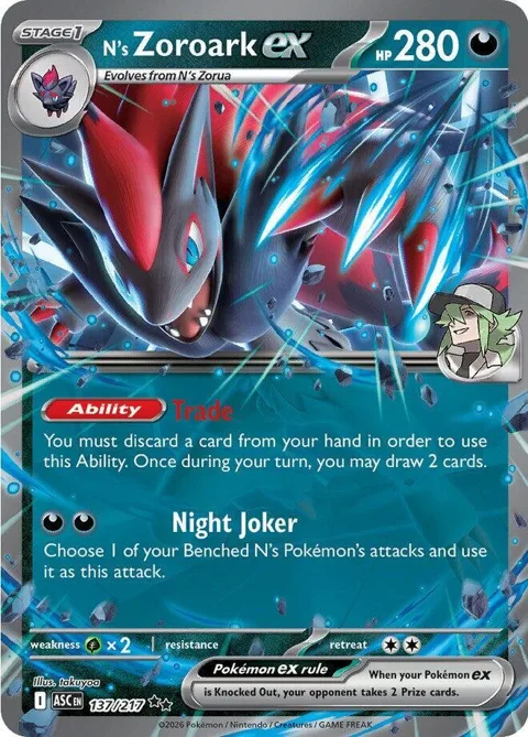 N's Zoroark ex #137/217 Holofoil Pokémon card from Ascended Heroes