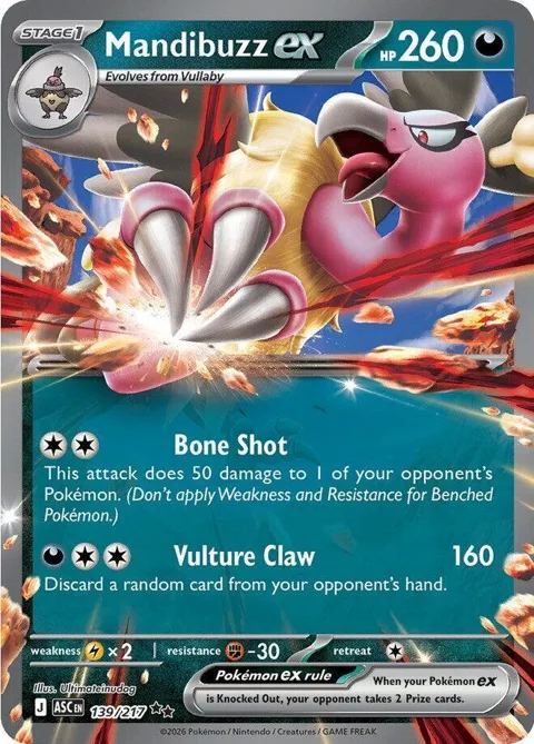 Mandibuzz ex #139/217 Holofoil Pokémon card from Ascended Heroes