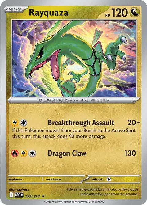 Rayquaza #153/217 Holofoil Pokémon card from Ascended Heroes