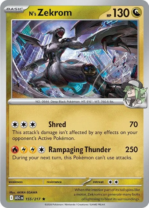 N's Zekrom #155/217 Holofoil Pokémon card from Ascended Heroes