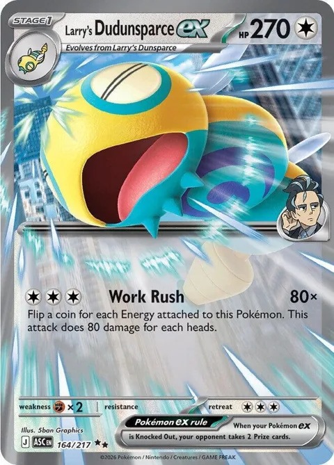 Larry's Dudunsparce ex #164/217 Holofoil Pokémon card from Ascended Heroes
