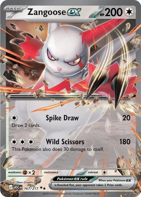 Zangoose ex #167/217 Holofoil Pokémon card from Ascended Heroes