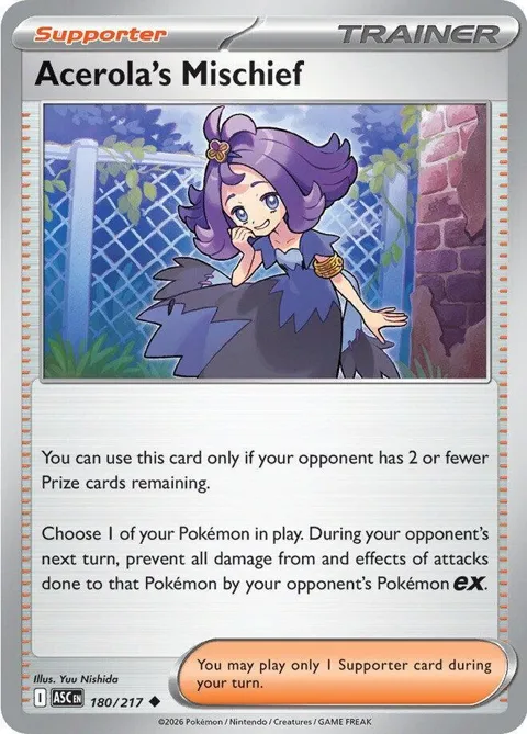 Acerola's Mischief #180/217 Reverse Holofoil Pokémon card from Ascended Heroes