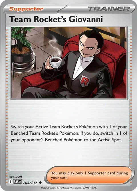 Team Rocket's Giovanni #204/217 Reverse Holofoil Pokémon card from Ascended Heroes