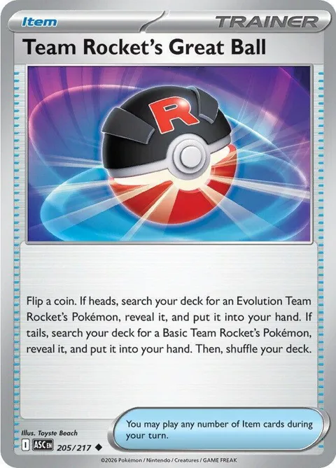 Team Rocket's Great Ball #205/217 Pokémon card from Ascended Heroes