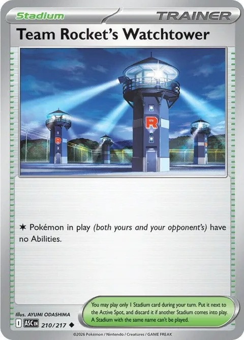 Team Rocket's Watchtower #210/217 Reverse Holofoil Pokémon card from Ascended Heroes