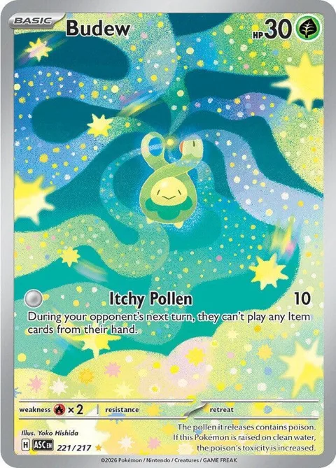 Budew #221/217 Holofoil Pokémon card from Ascended Heroes