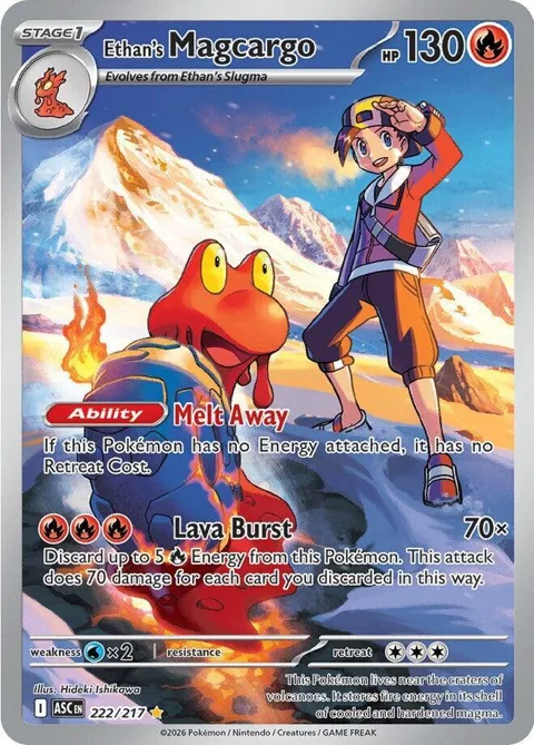 Ethan's Magcargo #222/217 Holofoil Pokémon card from Ascended Heroes