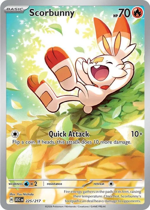 Scorbunny #225/217 Holofoil Pokémon card from Ascended Heroes