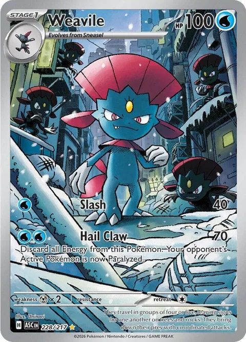 Weavile #228/217 Holofoil Pokémon card from Ascended Heroes